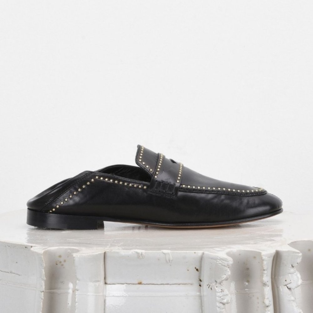 Isabel Marant Studded Black Leather Fezzy Loafers sz 11